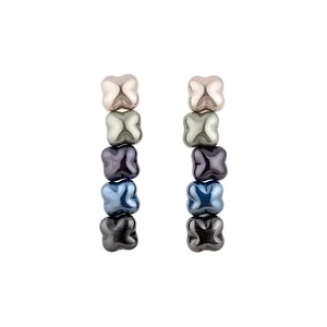 Gradient colorful flower-shaped shell bead drop stud earrings with silver needles