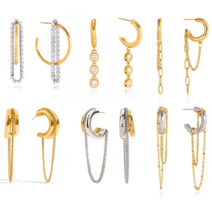 Luxury stainless steel tassel and hoop earrings set for women in gold and silver