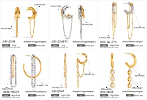 Detailed size and weight specs for multiple styles of gold stainless steel earrings