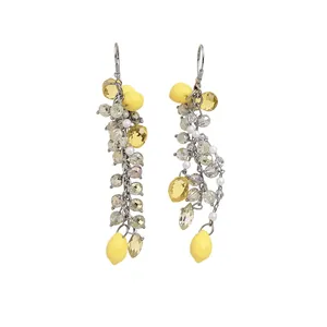 Elegant lemon tassel drop earrings with crystals and pearls for beach holiday style.