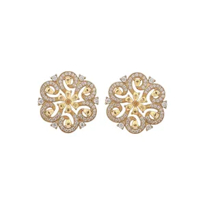 Elegant 18K gold-plated filigree flower stud earrings with yellow and clear zirconia stones