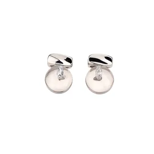 Elegant silver needle stud earrings with round resin drops and marquise crystal detail