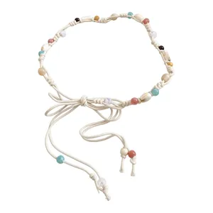 Bohemian braided waist chain with colorful wooden beads and shells for beach fashion