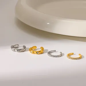 Minimalistische Edelstahl C-förmige Ohrmuscheln mit funkelnden Zirkonia-Stein-Akzenten