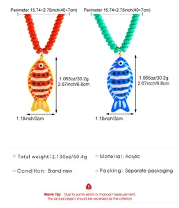 Guide des tailles détaillé pour collier de perles poisson tropical en acrylique