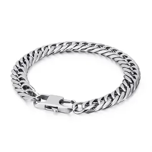 Hochglanzpoliertes Panzerarmband aus Edelstahl für Herren mit quadratischem Verschluss