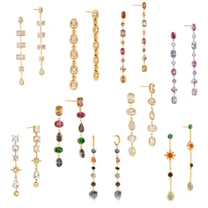 Elegant stainless steel dangle earrings with colorful zirconia tassels