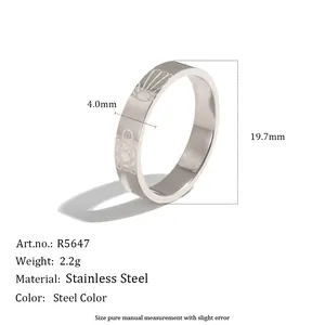 Detail of stainless steel ring with sea creature engravings and measurements