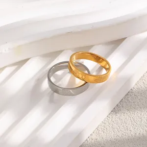 Detailed view of 18K gold-plated stainless steel rings with engraved starfish patterns