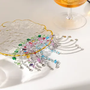 Detailed view of vibrant dopamine colorful crystal bracelets with stainless steel chains
