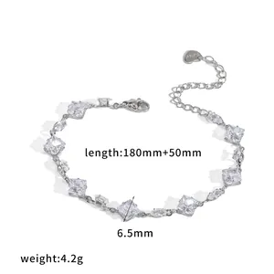 Silver stainless steel bracelet with square and marquise crystals detail