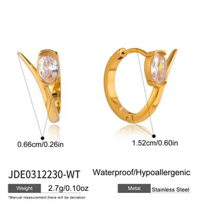 Gold-plated stainless steel hoop earrings with oval zirconia, 1.52cm diameter