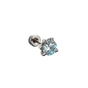 Dragon claw setting with light blue zircon ear stud made of titanium steel screw back