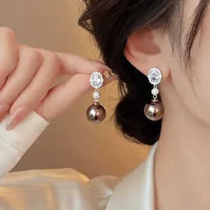 Luxury Artificial Pearl Rhinestone Drop Earrings For Women Elegant Silver Earring Post Oval Geometric Dangle Earrings Wedding Party Jewelry