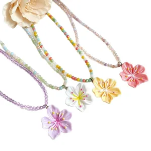 Colorful beaded dopamine flower necklaces for sweet seaside vacation style accessories