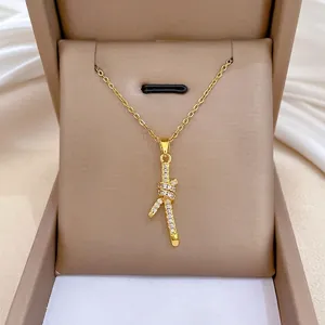Dames Light Luxury Verguld Roestvrij Staal Knoopknoop Hanger Halsketting Strass Sleutelbeen Ketting Sieraden Cadeau