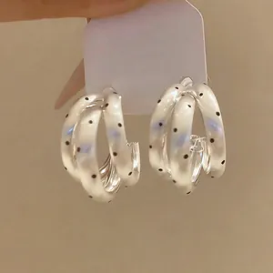 Fashion Multilayer C-Shaped Polka Dot Stud Earrings For Women Light Luxury Simple Geometric Iron Earrings With Silver Earring Post Jewelry