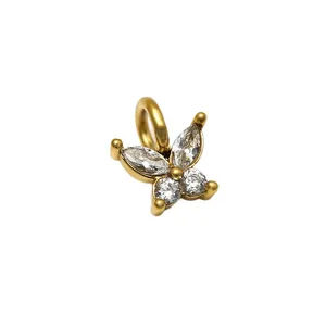 Pendentif papillon en acier inoxydable 316 avec zircons pour la création de bijoux DIY