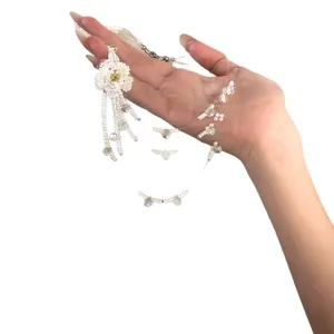 Exquisite multi-layer crystal beaded necklace with white flower pendant for women
