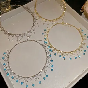Exquisite crystal lace fringe choker necklaces featuring a vintage round design