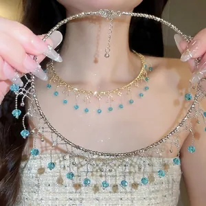 Elegant vintage crystal tassel choker necklace set in gold and silver finishes for women