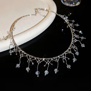 Vintage crystal lace choker necklace with round fringe tassels for elegant jewelry style