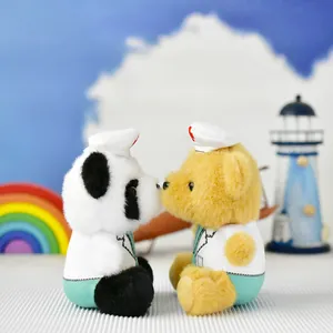 Adorable miniature medical doctor bear and panda plush toy keychains set on display