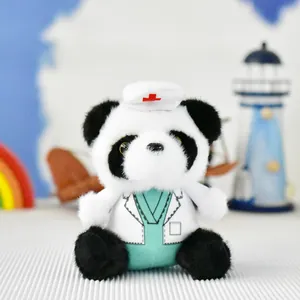Adorable plush panda doctor pendant doll wearing medical scrubs and a white nurse hat
