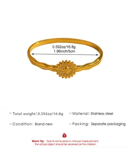 Detail showing dimensions of Bohemian stainless steel gold sunburst bangle bracelet