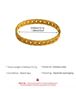 Detailed specification view of gold-tone stainless steel chain link bracelet with 5cm size
