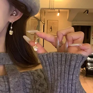 Elegant Round Resin Pendant Ear Hook Earrings With Rhinestone Inlaid Light Luxury Fashion Jewelry For Women