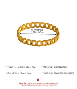 Gold stainless steel link bracelet specifications with weight and diameter details