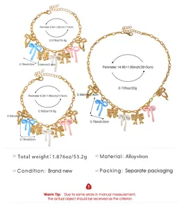 Detailed measurement guide for colorful oil-drip bow charm necklace and bracelet set