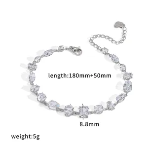 Elegant silver stainless steel bracelet featuring clear marquise and oval cubic zirconia