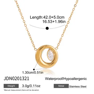 Detailed technical specs of the gold stainless steel necklace with marquise crystal.