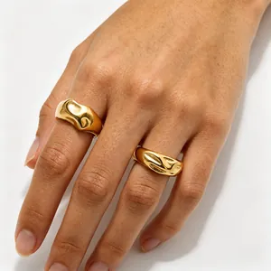 Chunky 14k gold plated stainless steel irregular rings in vintage fashion style