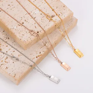 Minimalist 304 Stainless Steel 18K Gold Plated Bullion Pendant Necklace Unique Double Stitch Mixed Link Chain Geometric Gold Bar Neckwear For Women Jewelry Gift