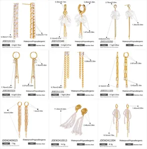 Detailed specifications of various stainless steel tassel and pearl earrings designs
