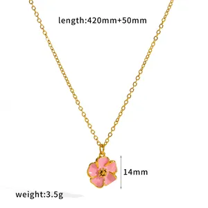 Collana vintage in acciaio inossidabile placcato oro 18 carati con ciondolo fiore rosa