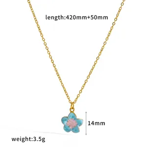 Dainty light blue enamel flower pendant necklace crafted in 18k gold plated stainless steel