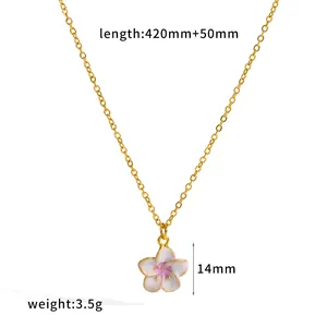 Elegant enameled flower pendant necklace in 18k gold plated stainless steel for women