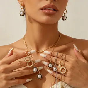 Vintage Barok Kunstparel Bloem Ketting En Oorbellen Set Roestvrij Staal Koper Strass Sieraden Voor Vrouwen