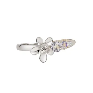 Elegant silver hair clip featuring a five-petal flower with pearls and iridescent crystals