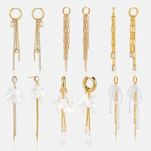 Selection of titanium steel tassel earrings featuring elegant pearl and crystal details.