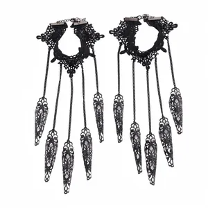 Arnés de mano de encaje negro gótico con anillos de garra para mujer estilo punk