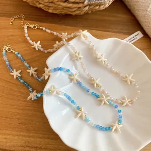 Handgemaakte zomerse zeester kralenketting met kristallen kralen voor de vakantie