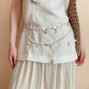 Catena in Vita Bohemienne a Più Strati Donna con Perle e Conchiglie Placcata Oro Pendenti Stella Marina per Vacanza