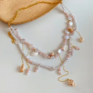 Catena in vita bohémien a più strati con perle e conchiglie per eleganti abiti da spiaggia