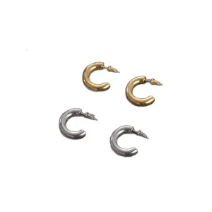 Exquisite C-shaped stainless steel hollow hoop earrings in gold and silver set