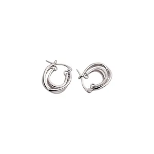 French vintage silver double hoop interlaced earrings with minimalist high-end style